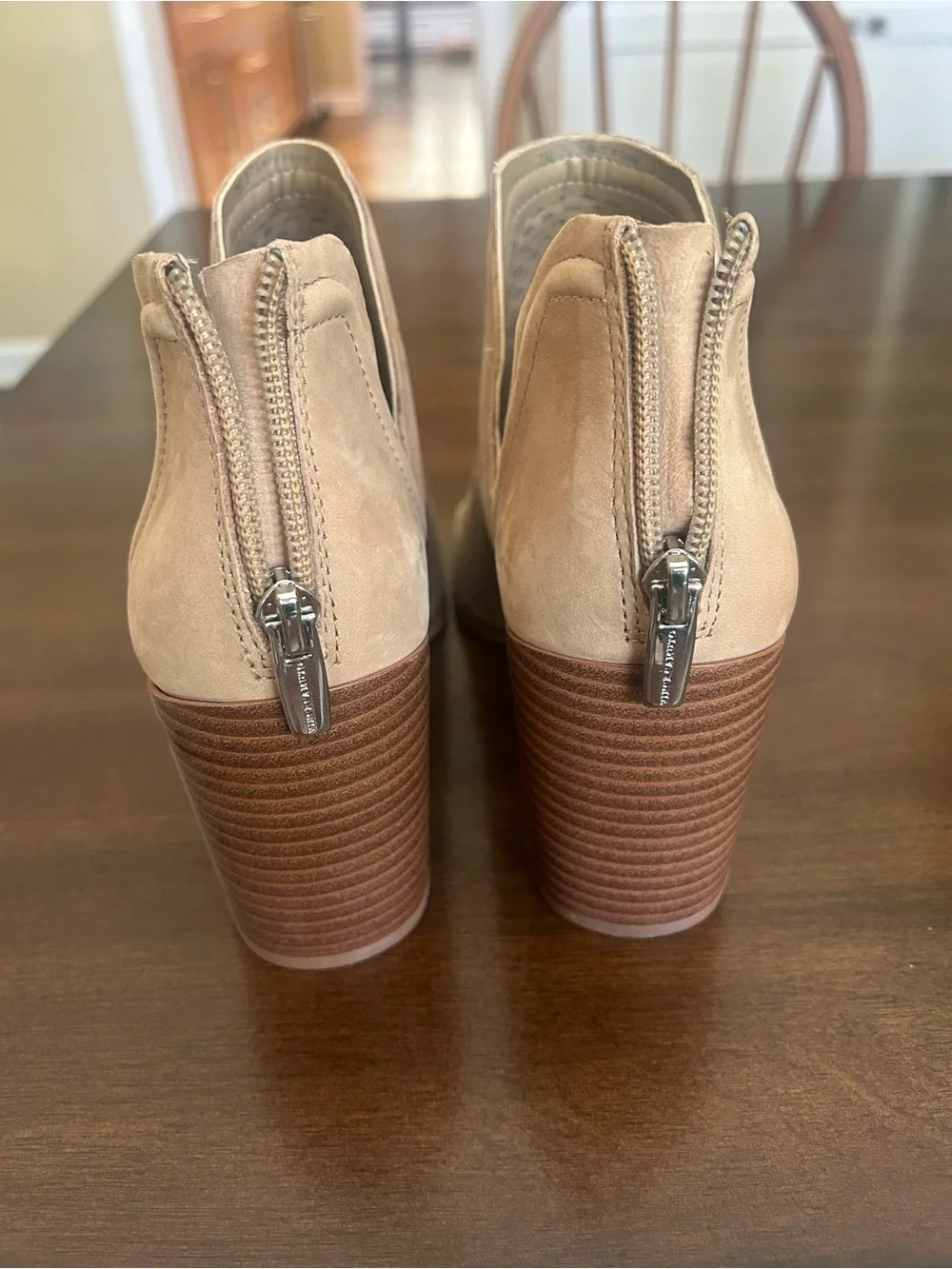 Vince Camuto Beige Laser-Cut Open-Toe Block Heel Sandals